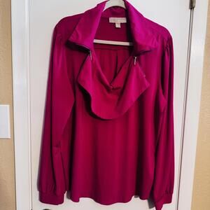 Michael Kors Women's Long Sleeve Fuchsia Blouse with Zipper Detail, Size XL